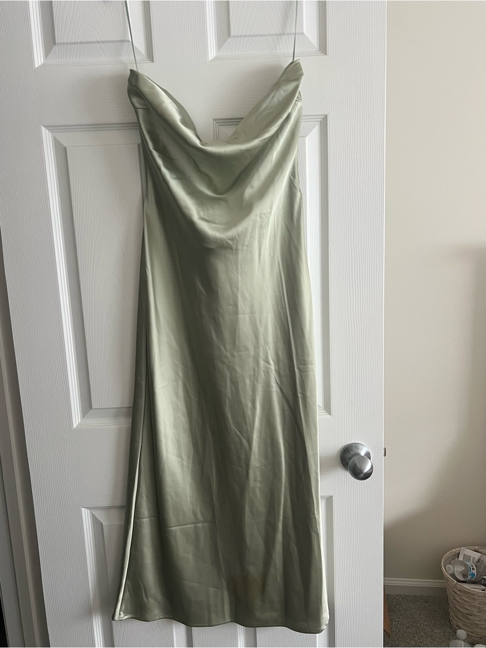 Francesca's Collections Satin Slip Dress in Light Sage